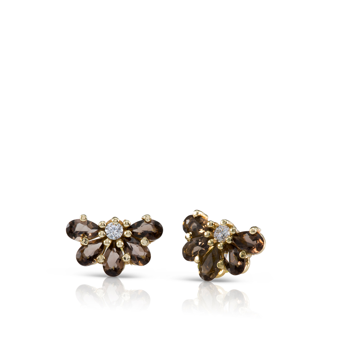 Diamonds and Smoky Quartz gold earrings