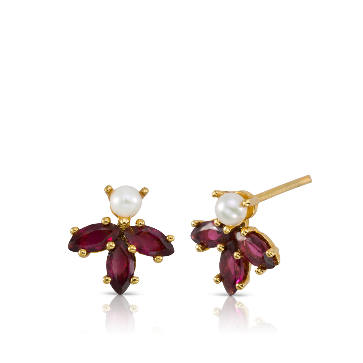 Stud pearl and Rhodolite earrings