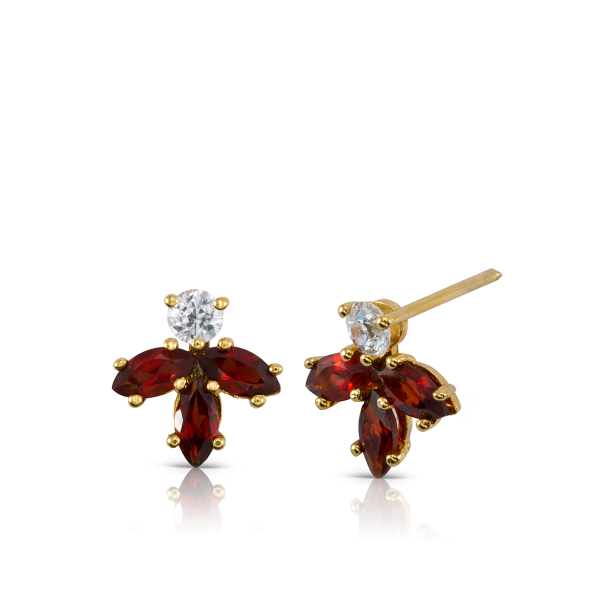 Gold Garnets and Diamonds stud earrings