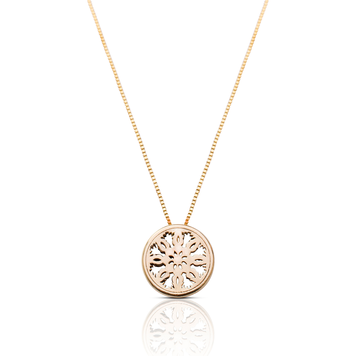 lace patterns round gold pendant