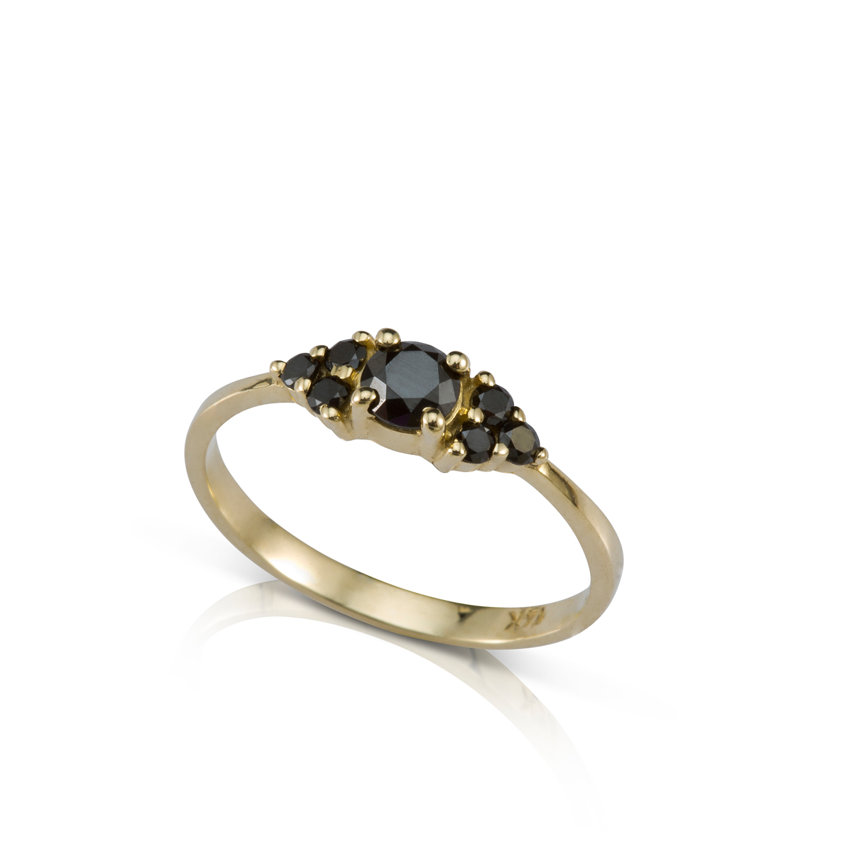 35 pts center black diamond and 6 side black diamonds ring