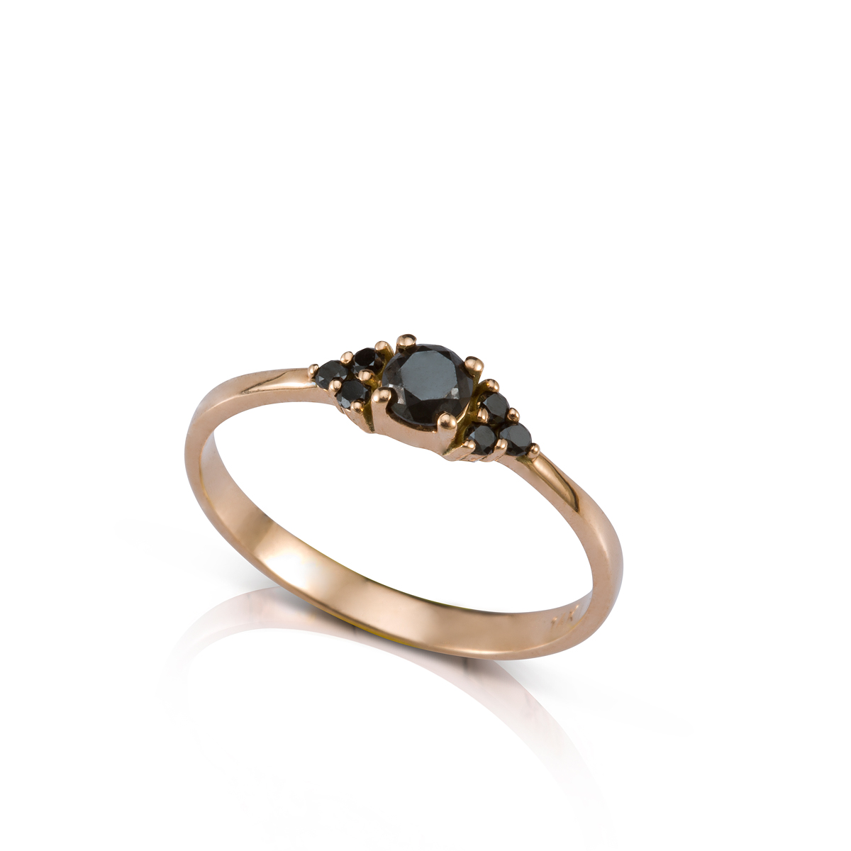 25 pts center black diamond and 6 side black diamonds ring