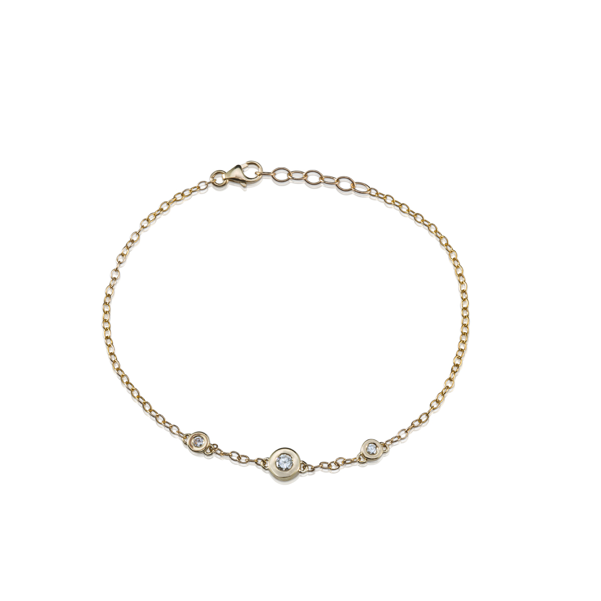 Gold 3 bezel set Diamonds bracelet