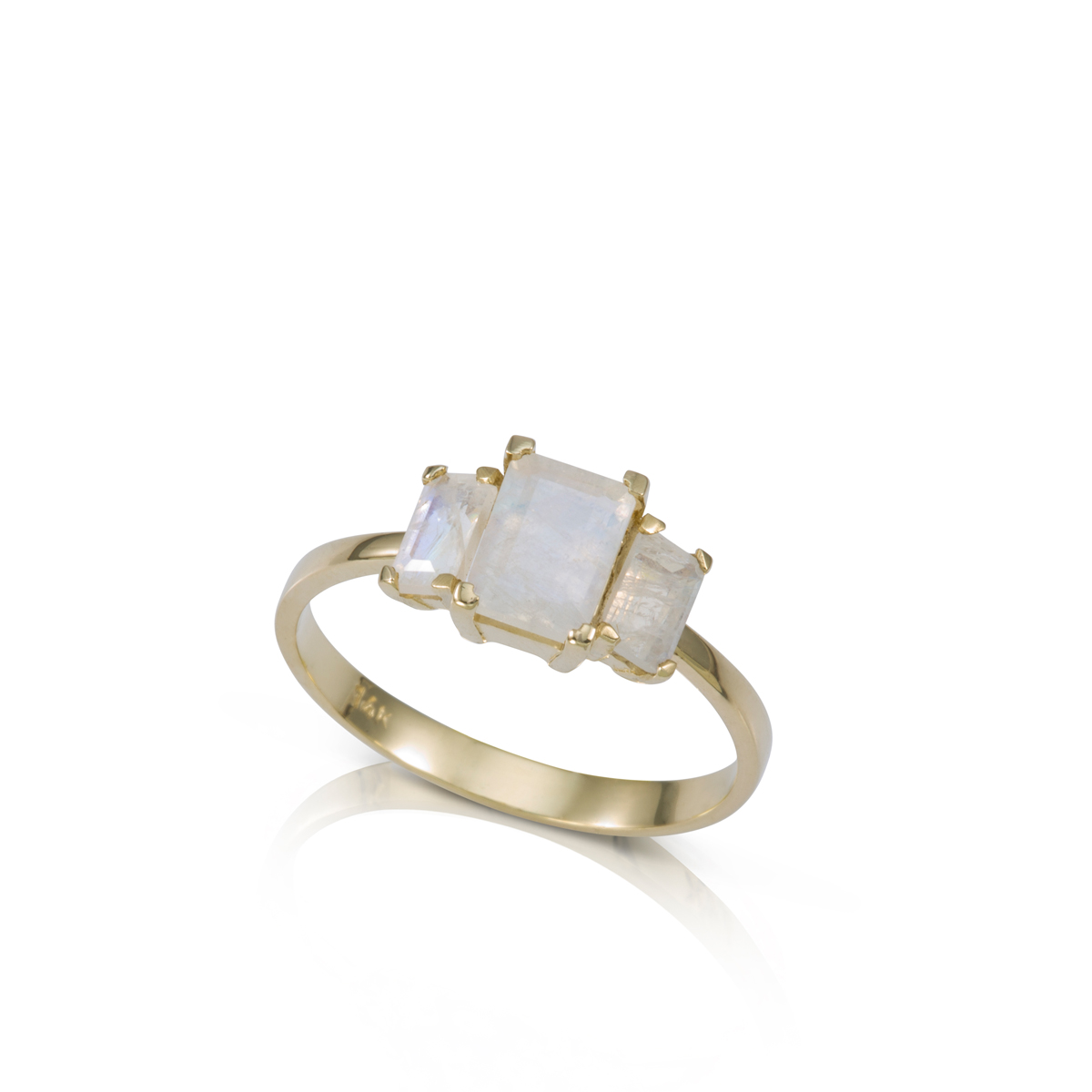 Emerald cut moonstones ring