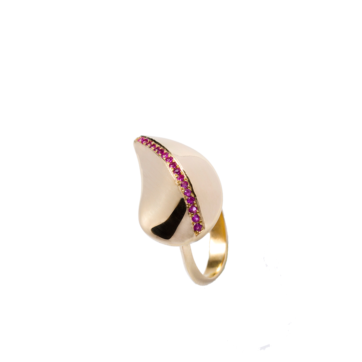 Leaf shaped ring with ruby gems