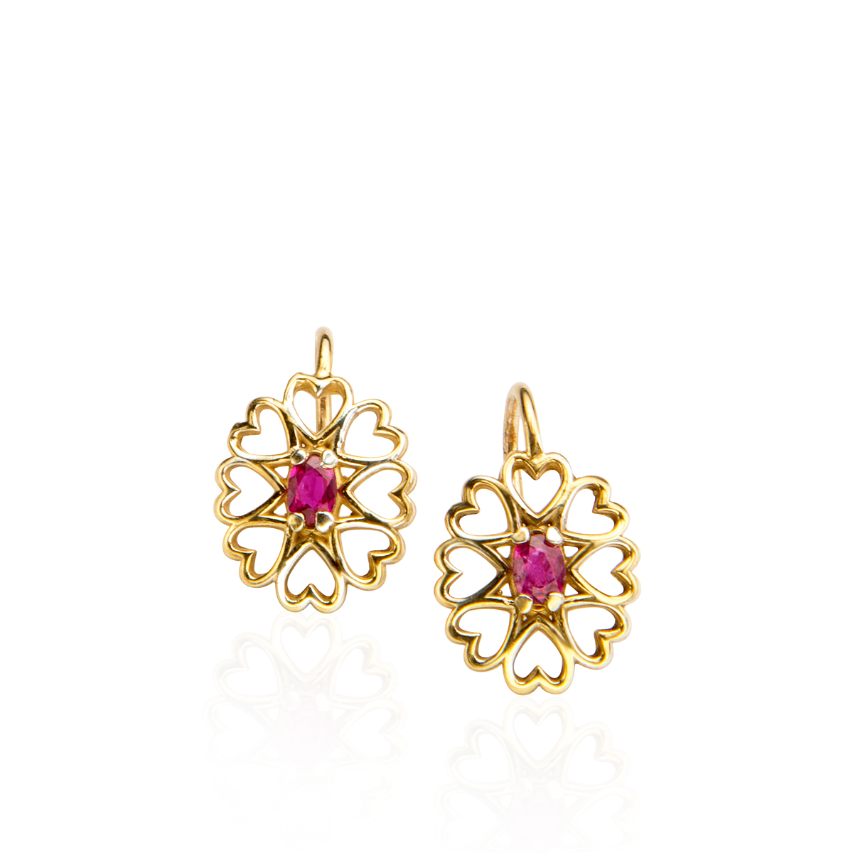 Heart shaped gold and Ruby earrings