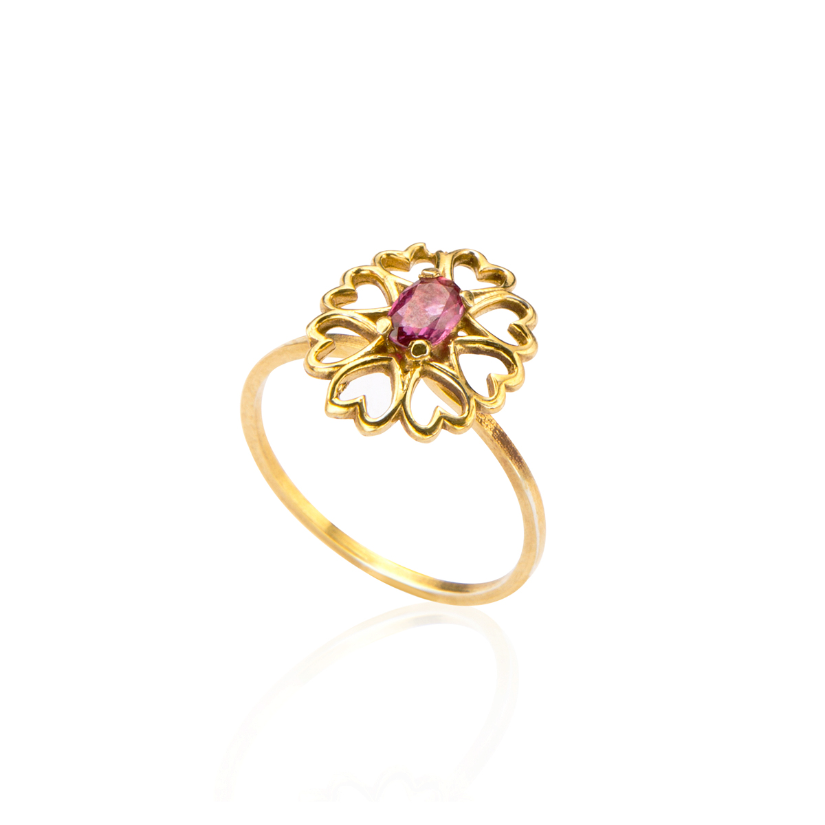 Vintage style oval cut ruby gold ring.