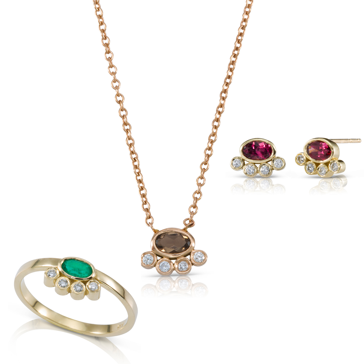 Colored gemstone gold jewelry set