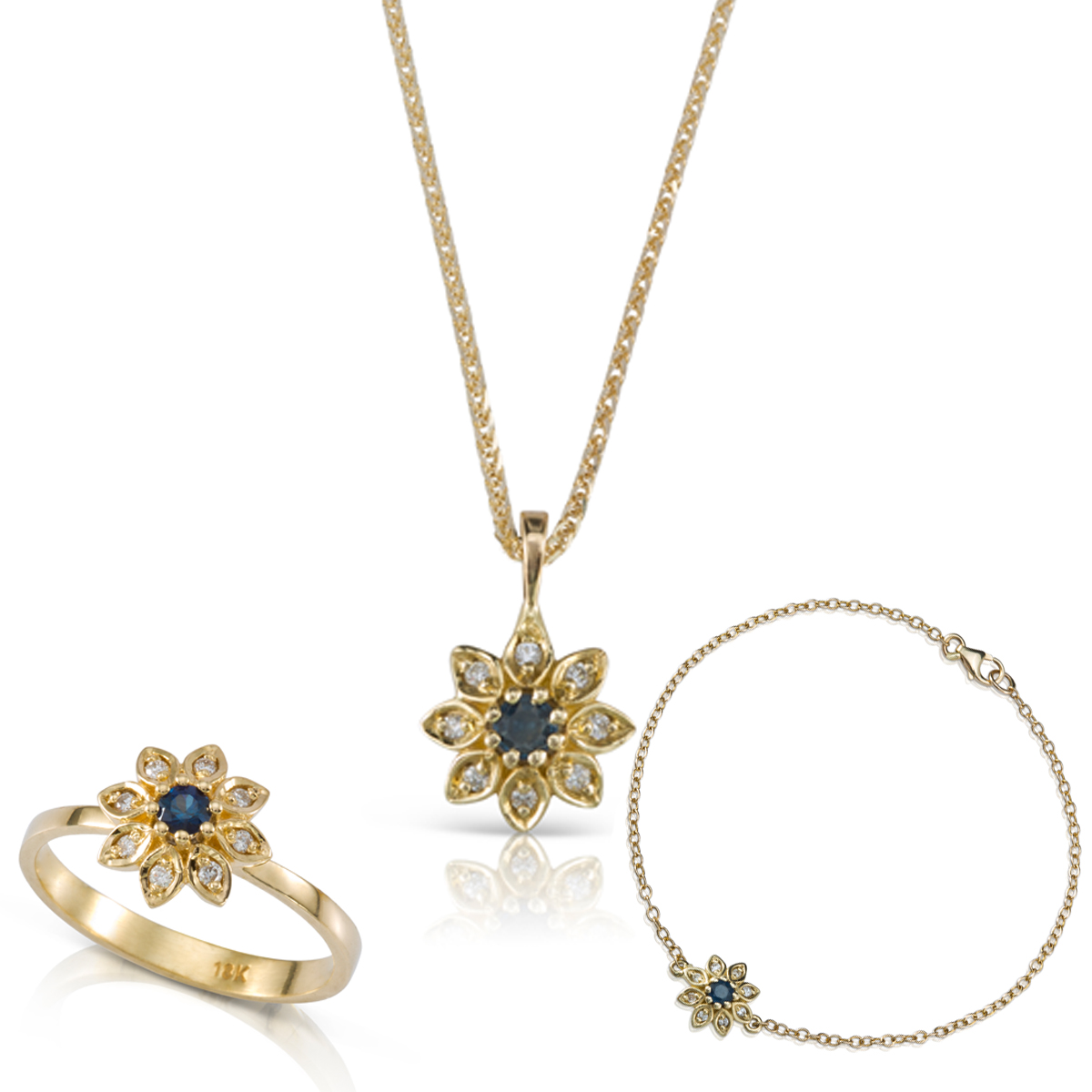 A set of gold flower jewelry