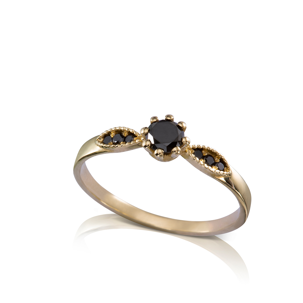 Vintage style gold and black diamond ring