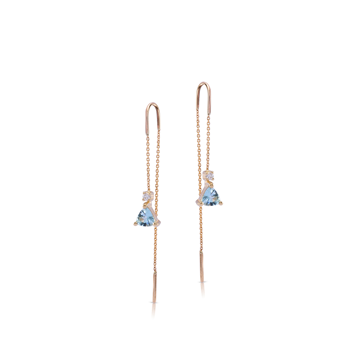 Aquamarine and diamond gold chain earrings