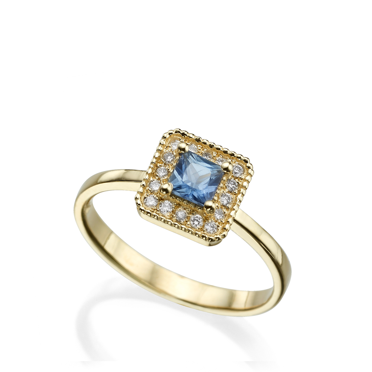 Halo princess cut sapphire and diamond ring