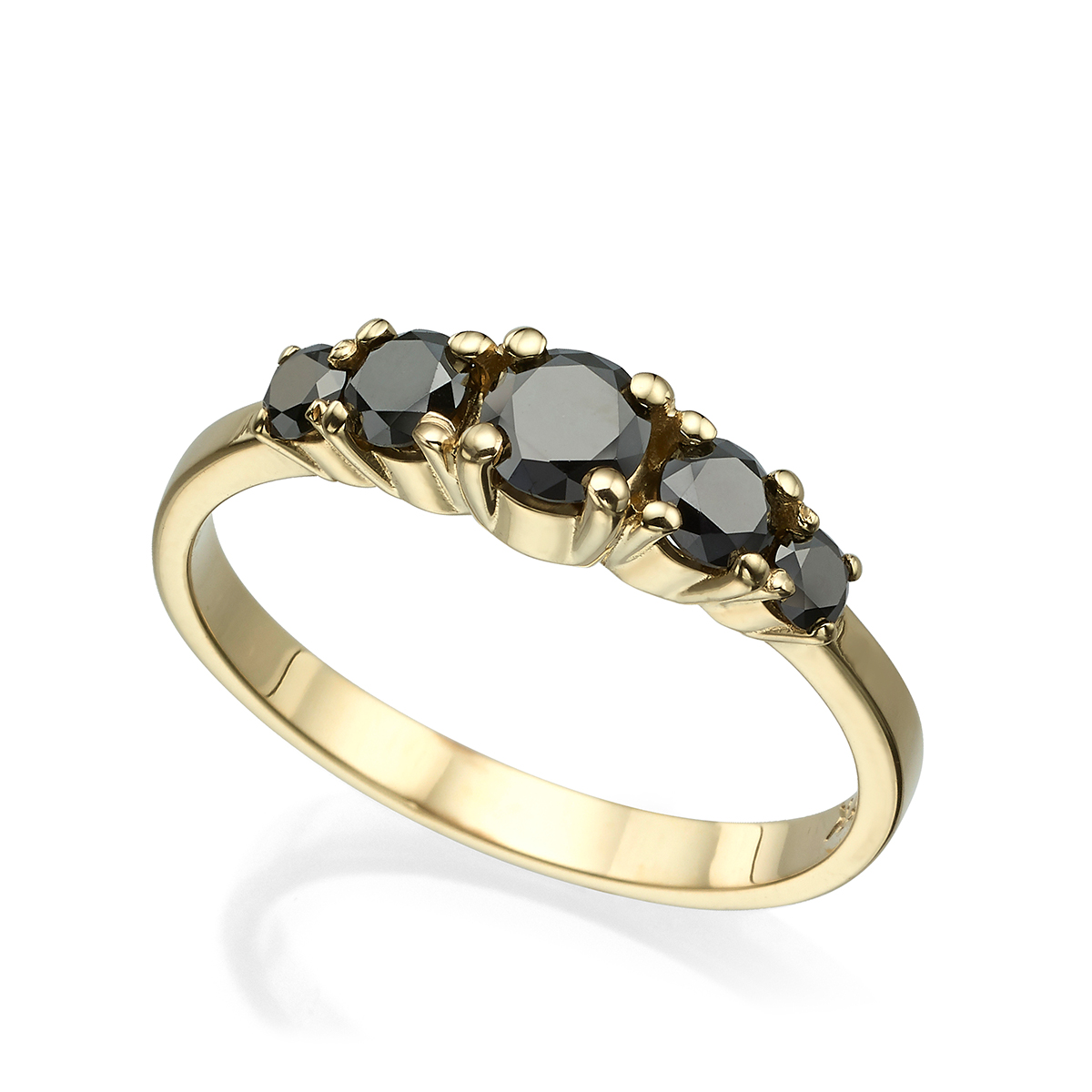 5 Black Diamonds Solid Gold Ring In A Prong Setting – 0.90ct