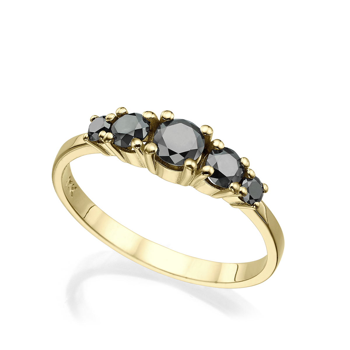 5 Black Diamonds Solid Gold Ring In A Prong Setting – 0.60ct