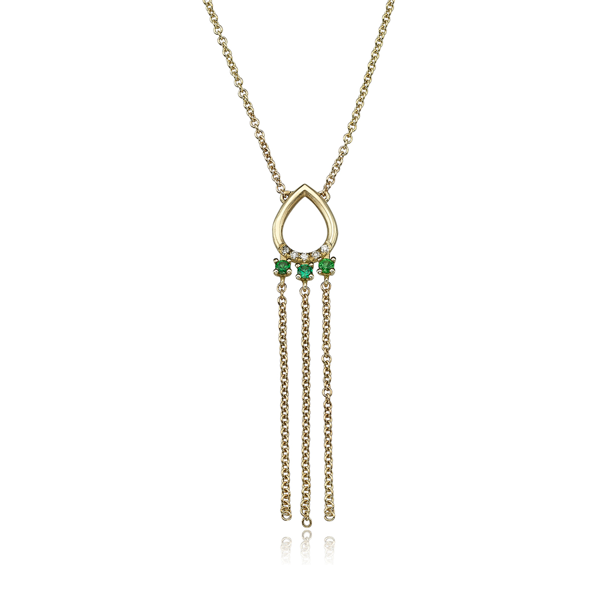 Drop shaped diamonds and emerald chain necklace