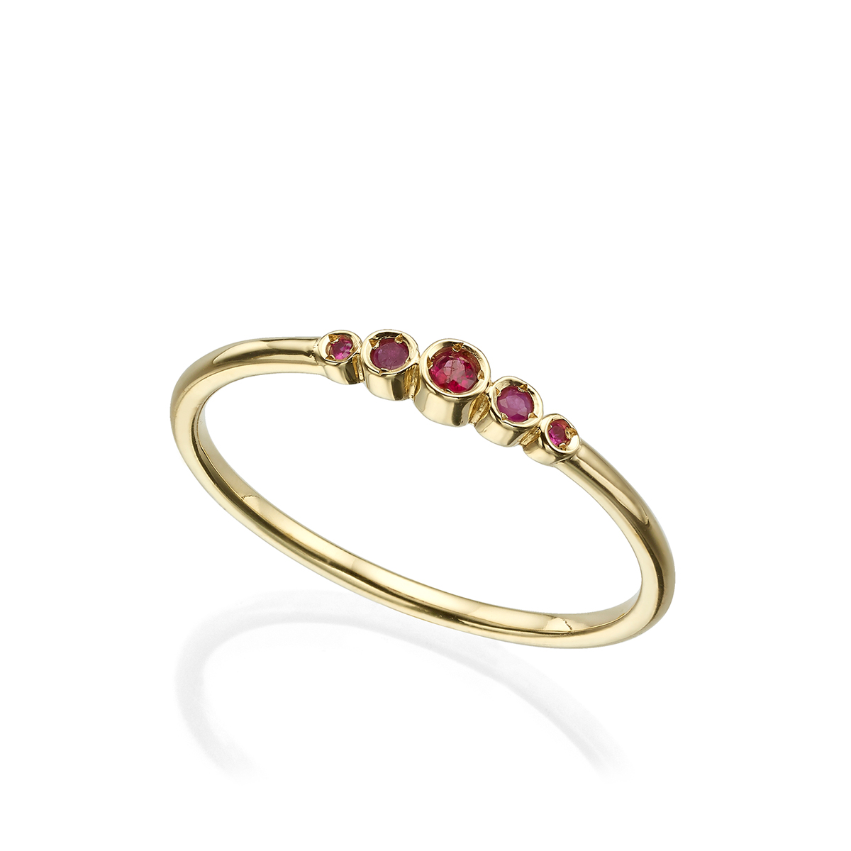 A delicate gold ring set with 5 Rubies