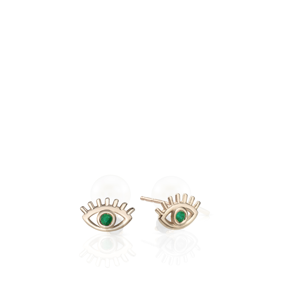 Gold Evil Eye Earrings Set With Emeralds