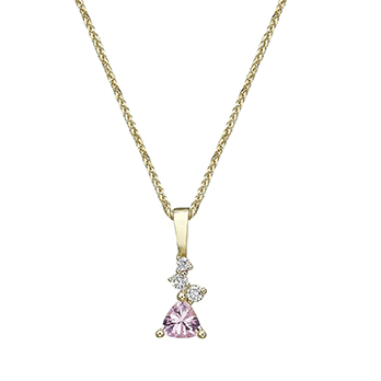 Trillion-cut Morganite pendant and mixed small diamonds gold necklace