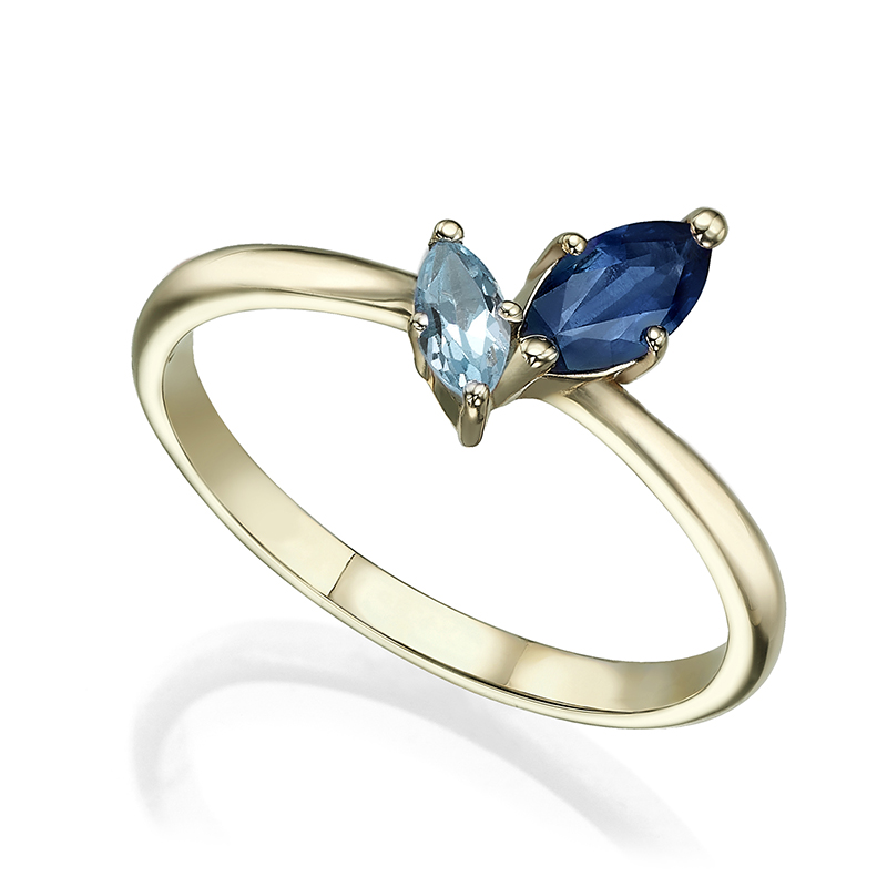 Blue marquise sapphire and blue topaz ring