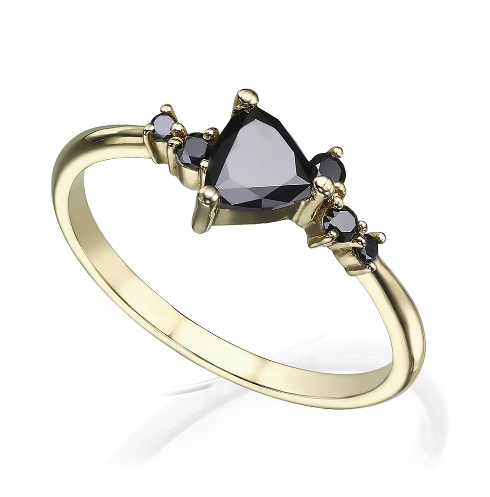 Black diamond asymmetrical engagement ring