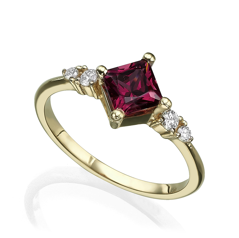 Rhodolite and diamonds engagement ring