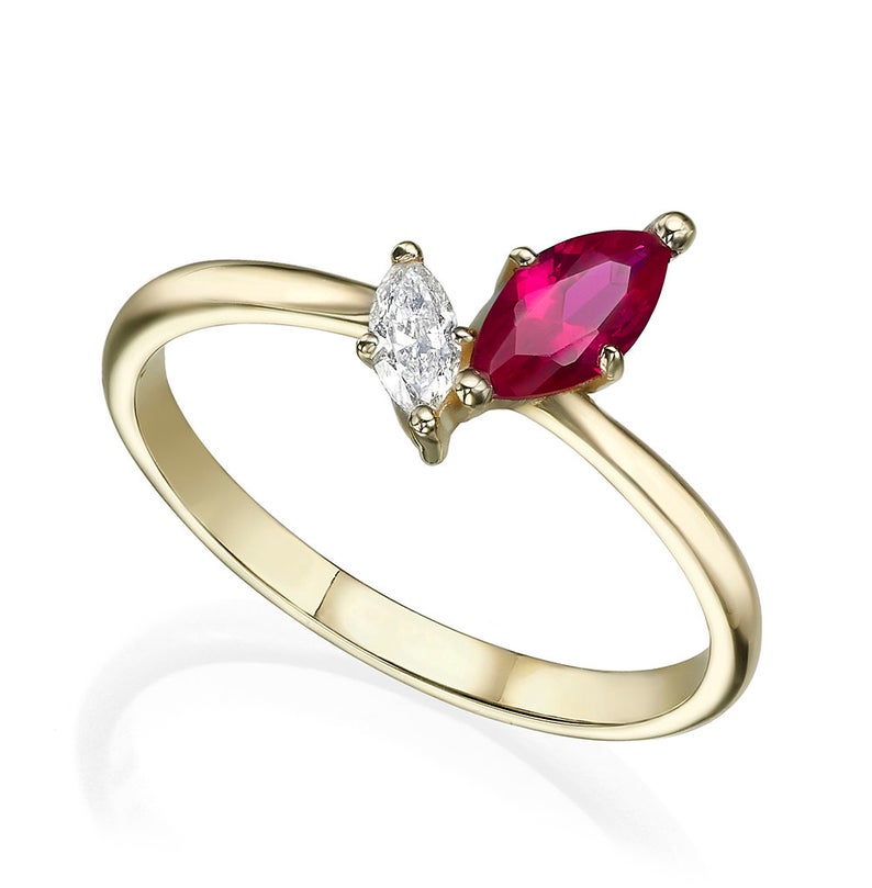 Marquise ruby and diamond engagement ring