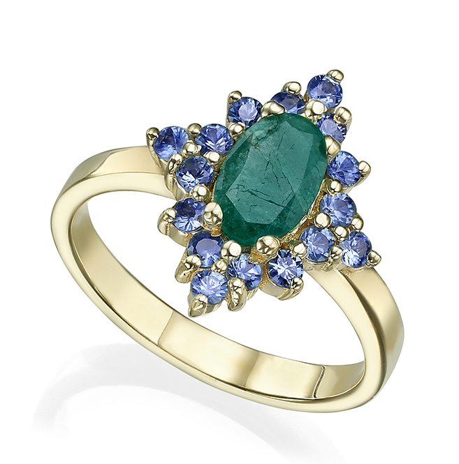 African emerald and sapphire Diana Ring